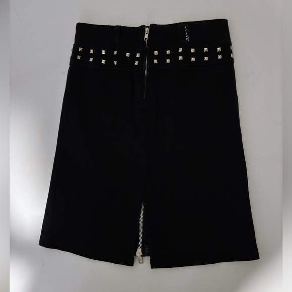Vintage 90s Y2K Tripp NYC Twill Pyramid Studded zip Black Skirt 5 - Picture 2 of 11